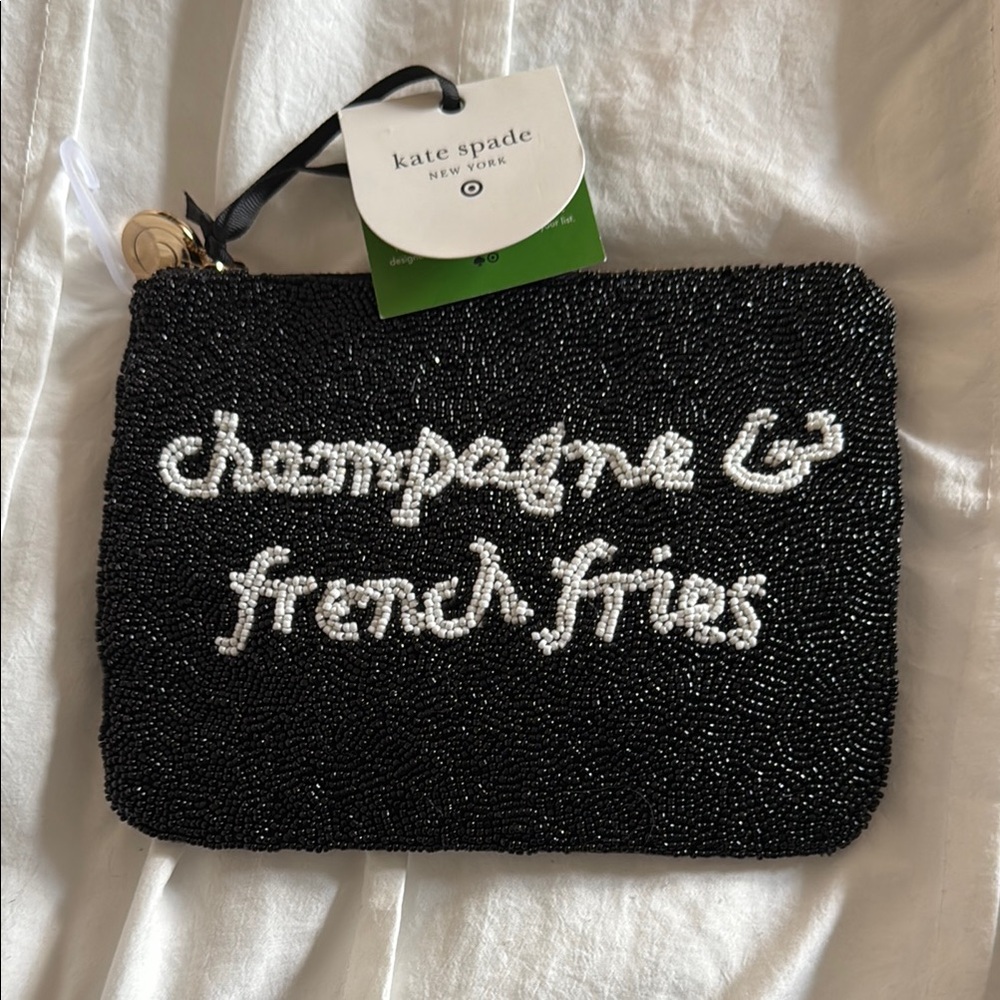 Kate Spade Black Glitter Clutch with Handwritten Text